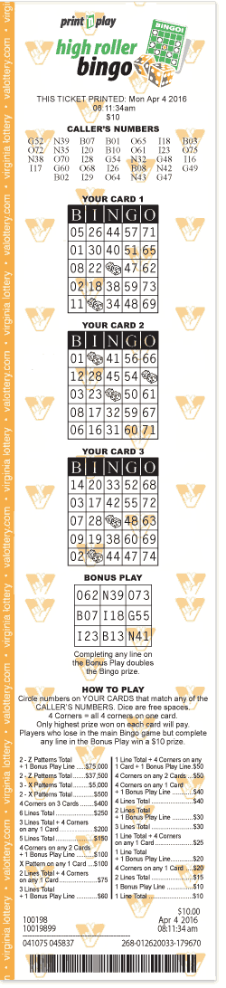 Bingo game tickets