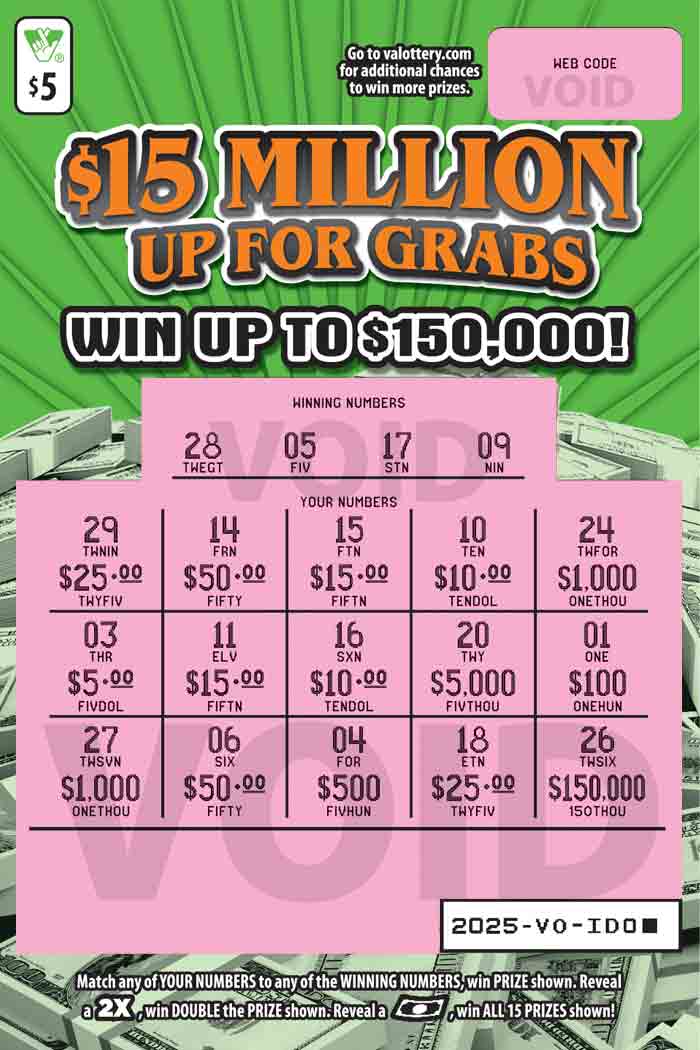 15 Million Up For Grabs Scratcher 2025 Virginia Lottery